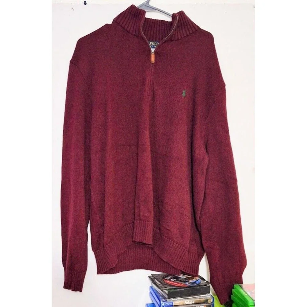 RALPH LAUREN POLO MENS 2XLT HEAVY 100% KNIT COTTON TURTLE NECK ¼ ZIP SWEATER
